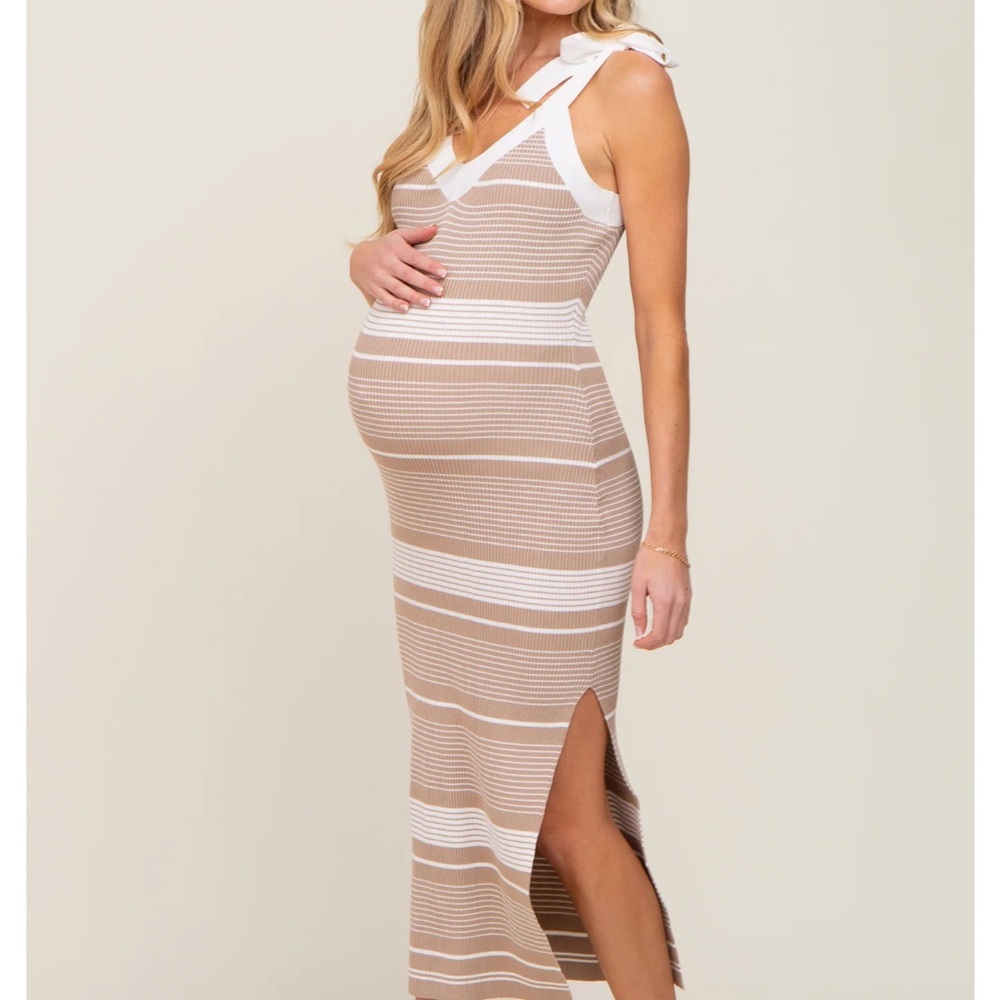 Striped Maternity Dress with Side Slit